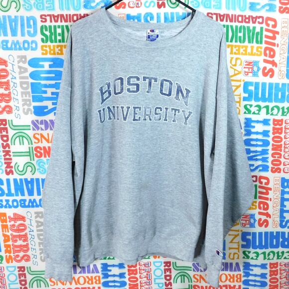 Vintage 90s Champion Boston University Sweatshirt Size XL Gray Pullover Faded - Picture 1 of 6